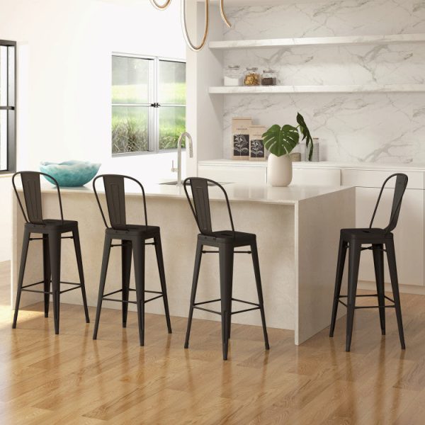 30 Inch Set of 4 Modern Metal Industrial Bar Stools with Removable High Back Online Hot Sale