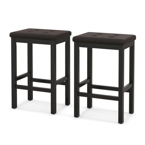 24 Inch Bar Stools with Padded Seat Footrest and Rubber Wood Frame For Sale