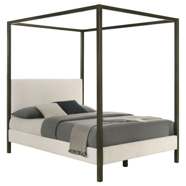 Monroe Upholstered Canopy Platform Bed Vanilla and Black Sale