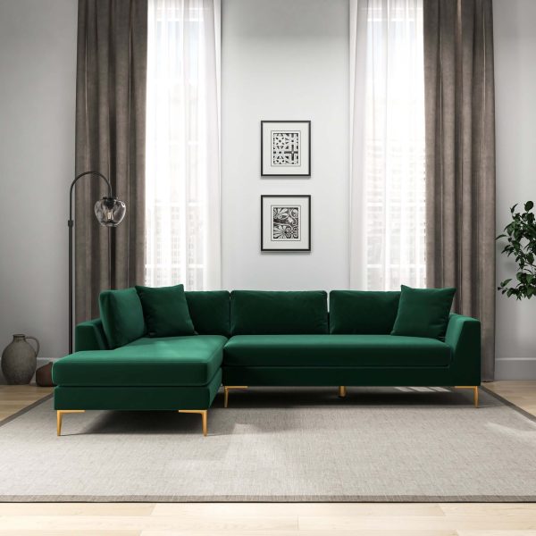 Mano  L-Shaped Velvet Sectional Sofa In Green Left Facing Online now