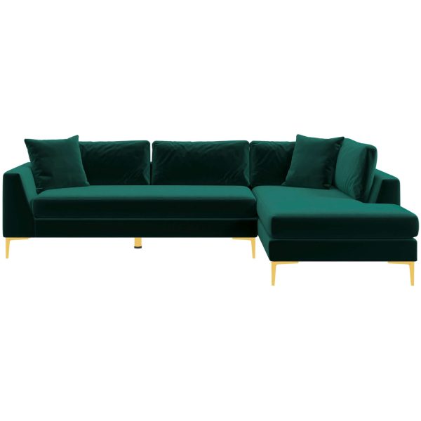 Mano  L-Shaped Velvet Sectional Sofa In Green Right Facing Discount