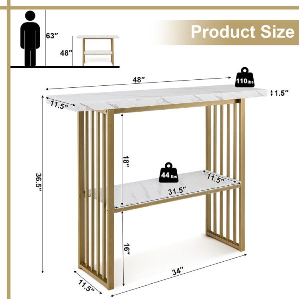 48 Inch 2-Tier Console Table with Gold Finished Frame Online