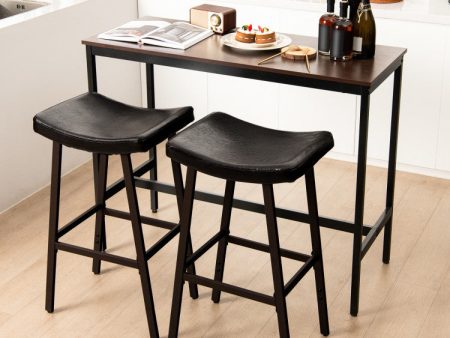 Bar Stools Set of 2 with PU Leather Upholstered Saddle Seat and Footrest Fashion