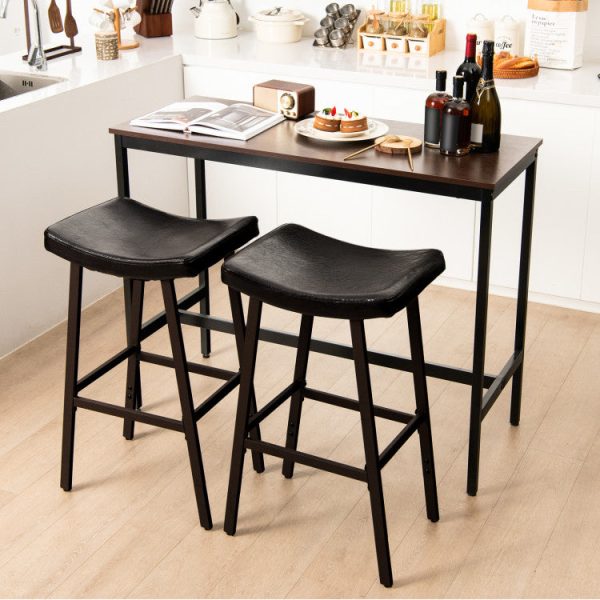 Bar Stools Set of 2 with PU Leather Upholstered Saddle Seat and Footrest Fashion