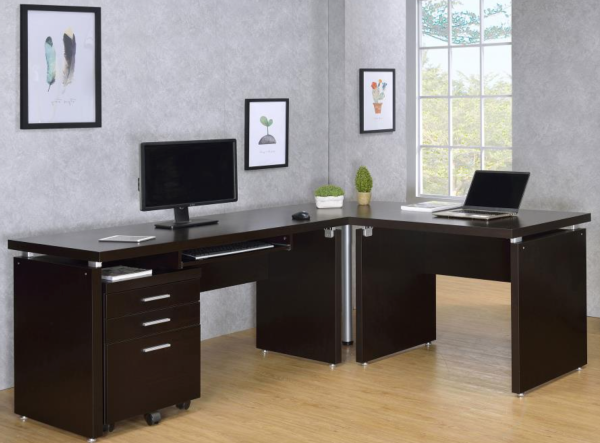 Skylar 2-piece Home Office Set L-Shape Desk with File Cabinet Cappuccino Sale