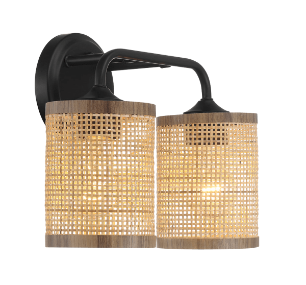 Quell Double Light Vanity With Natural Rattan Shade Wall Lamp on Sale