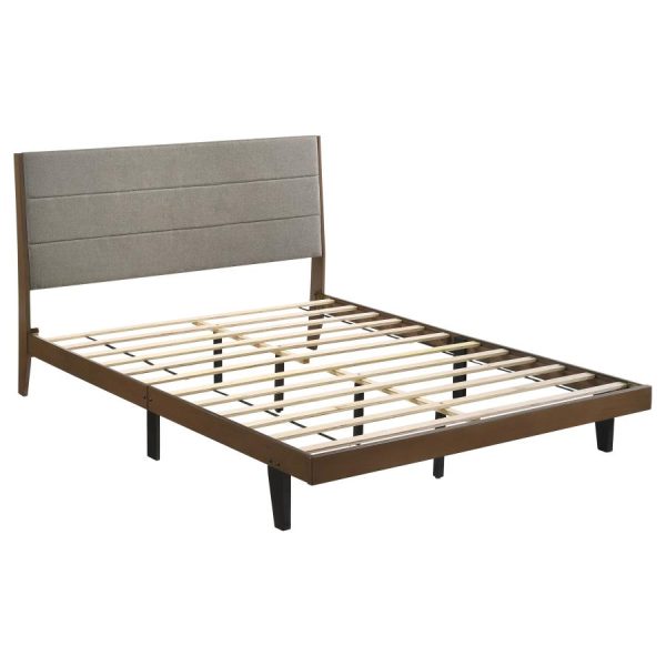 Mays Upholstered Platform Bed Walnut Brown and Grey Discount