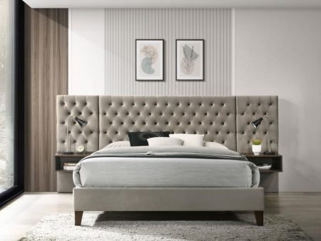 Marley Upholstered Platform Bed with Headboard Panels Light Brown For Sale