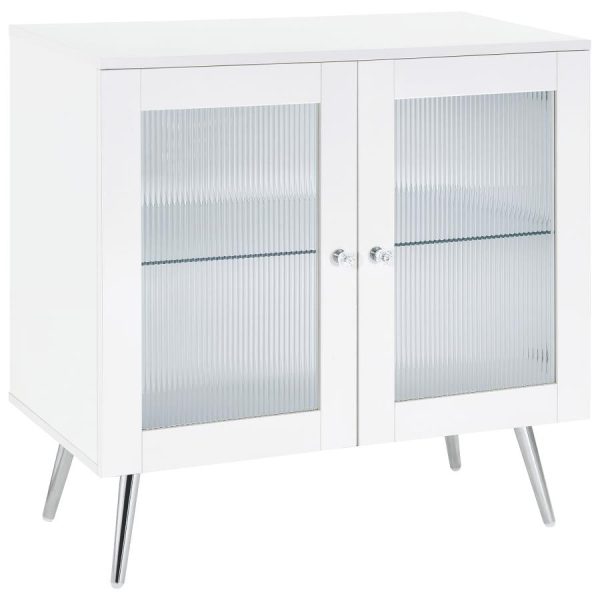 Nieta 2-tier Accent Cabinet with Glass Shelf White High Gloss and Chrome Fashion