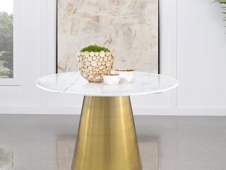 Ambrose Round Dining Table Genuine Marble with Stainless Steel White and Gold For Discount