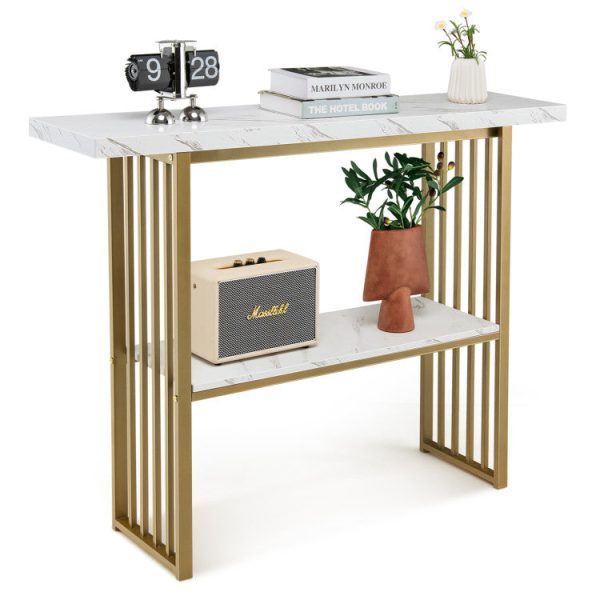 48 Inch 2-Tier Console Table with Gold Finished Frame Online