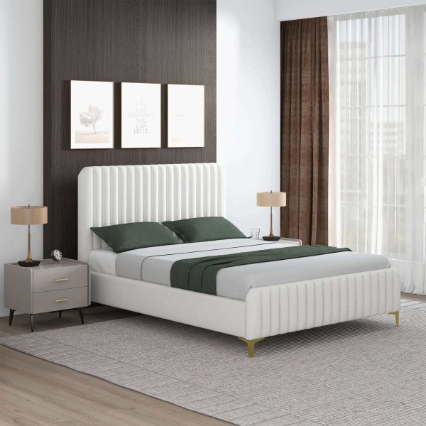 Valery Queen Size Cream Boucle Platform Bed Online