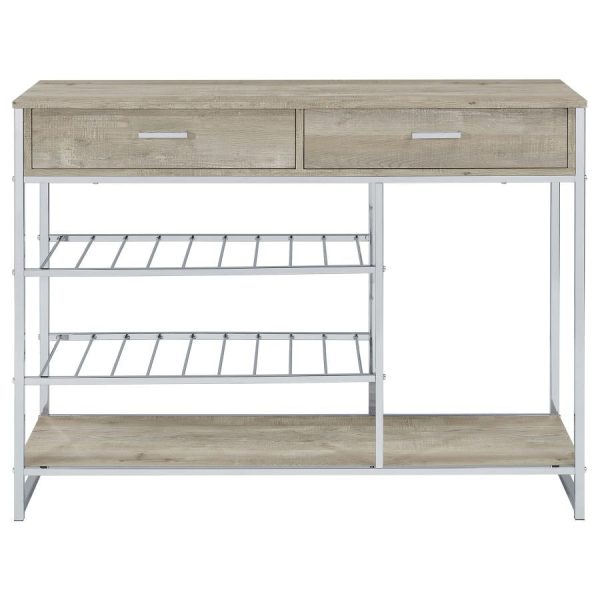 Melrose 2-shelf Wine Cabinet with 2 Drawers Gray Washed Oak and Chrome For Sale