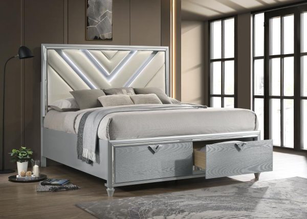 Veronica Eastern King Platform Storage Bed with Upholstered LED Headboard Light Silver Online Sale