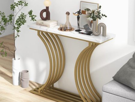 39-Inch Gold Entryway Table Modern Console Table with Faux Marble Tabletop Cheap