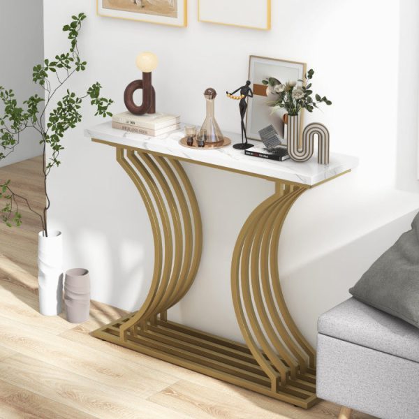 39-Inch Gold Entryway Table Modern Console Table with Faux Marble Tabletop Cheap