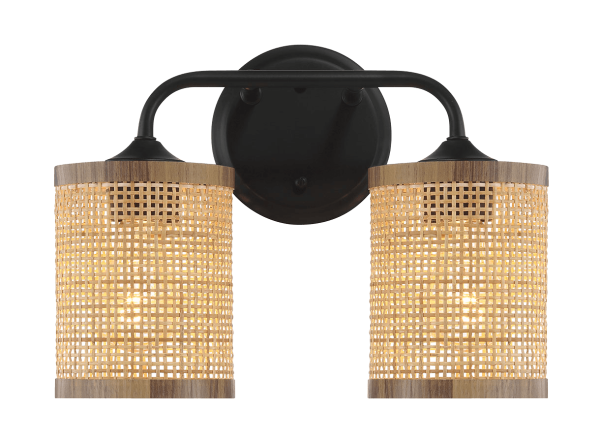 Quell Double Light Vanity With Natural Rattan Shade Wall Lamp on Sale