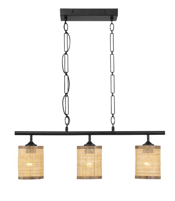 Elysian Three Lights Island With Natural Rattan Shade Farmhouse Chain Ceiling Lamp Cheap