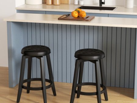 360° Swivel Upholstered Rubberwood Frame Bar Stool Set of 2 with Footrest Hot on Sale