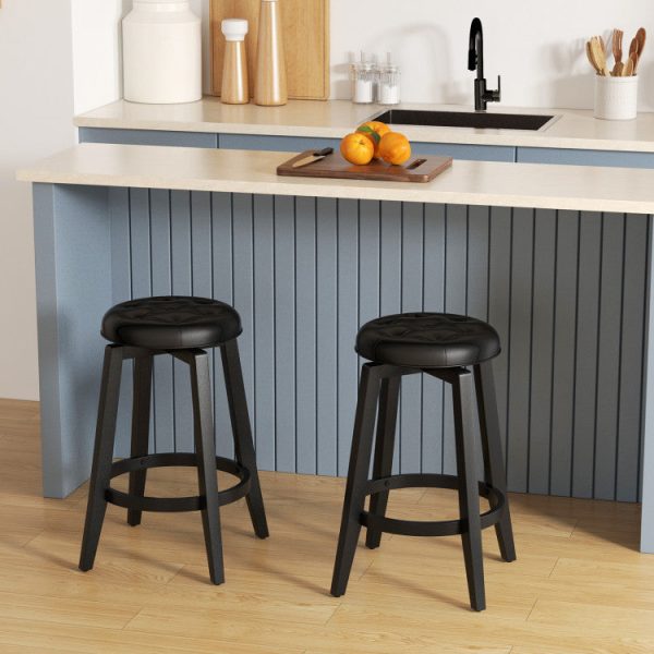 360° Swivel Upholstered Rubberwood Frame Bar Stool Set of 2 with Footrest Hot on Sale