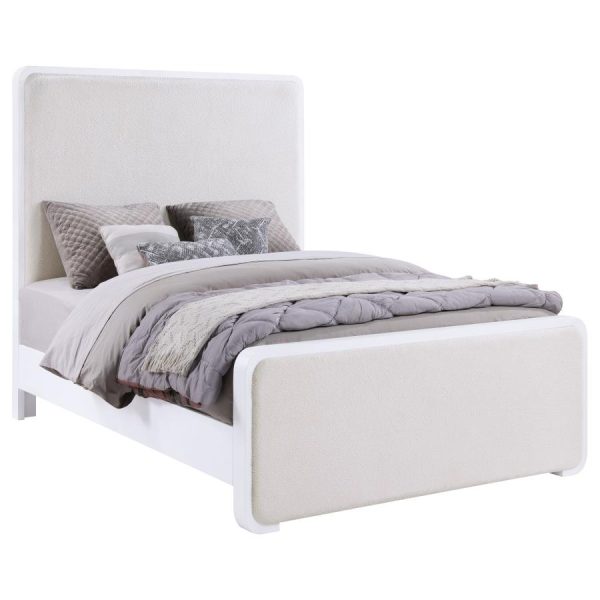 Anastasia Boucle Upholstered Panel Bed Pearl White and Beige Cheap