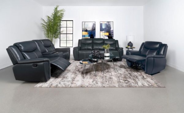 Sloane 3-Piece Upholstered Motion Reclining Sofa Set Blue Discount