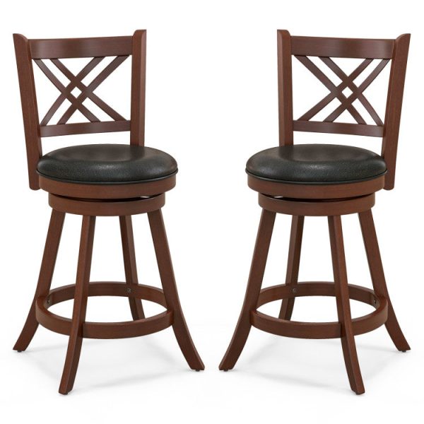 360° Swivel Upholstered Barstools Set of 2 with Back and Footrest Online