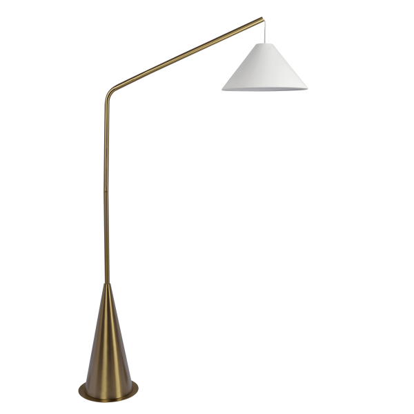 Lisbon Black Floor Lamp with On Off Switch Coned Base Hanging White Fabric Shade Discount