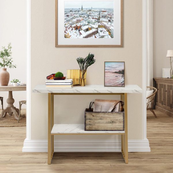 48 Inch 2-Tier Console Table with Gold Finished Frame Online