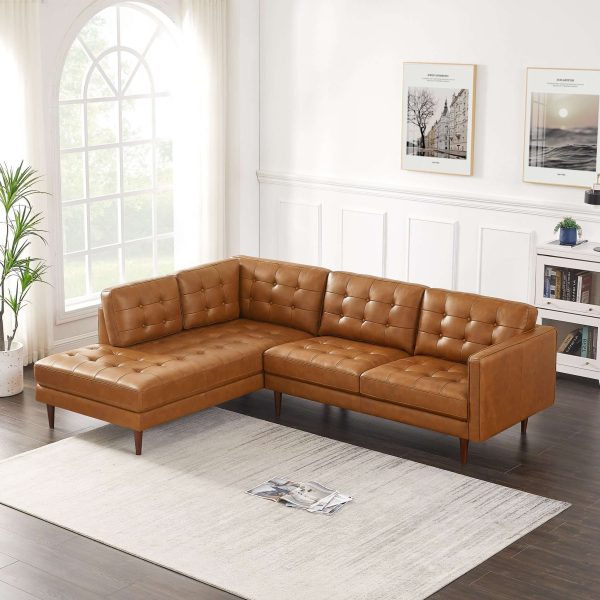 Lucco  Genuine Leather Sectional In Cognac Tan Left Facing Online now