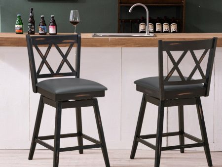 2 Pieces 25 Inch Swivel Counter Height Barstool Set with Rubber Wood Legs Online Hot Sale