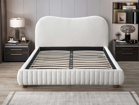 Norme Boucle Upholstered Low Profile Queen Size Platform Bed In Cream on Sale