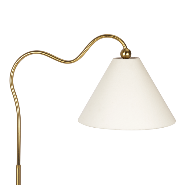 Majestic Brass Ring Base Curved Floor Lamp with Triangle White Drum Shade Discount