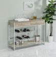 Melrose 2-shelf Wine Cabinet with 2 Drawers Gray Washed Oak and Chrome For Sale