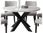 Xena 52-inch Round Dining Table, White Marble Top Cheap