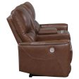 Greenfield Upholstered Power Reclining Loveseat with Console Saddle Brown For Sale