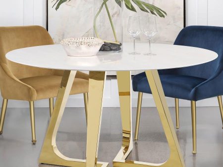 Gwynn Round Dining Table with Marble Top and Stainless Steel Base White and Gold For Cheap