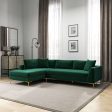 Mano  L-Shaped Velvet Sectional Sofa In Green Left Facing Online now