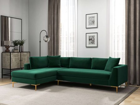 Mano  L-Shaped Velvet Sectional Sofa In Green Left Facing Online now