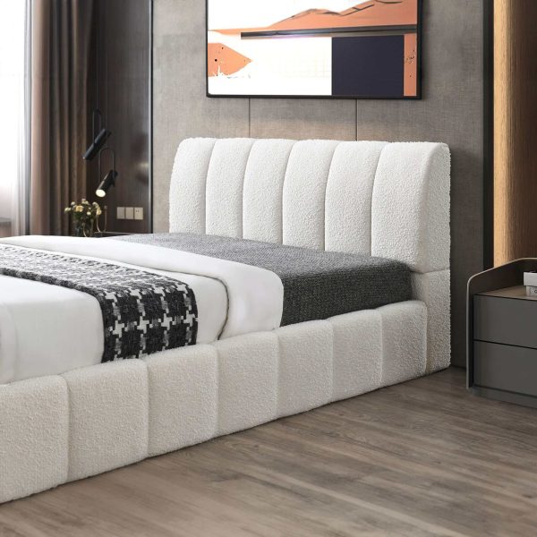 Hilar  White Boucle Platform Bed Queen Online Hot Sale