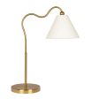 Ornate Brass Ring Base Curved Table Lamp with Triangle White Drum Shade For Discount