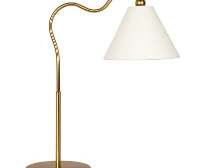 Ornate Brass Ring Base Curved Table Lamp with Triangle White Drum Shade For Discount