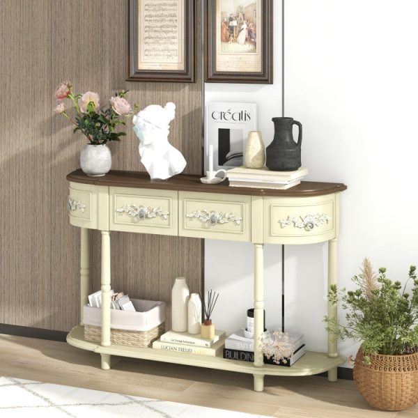 Retro Curved Console Table with Drawers and Solid Wood Legs Sale