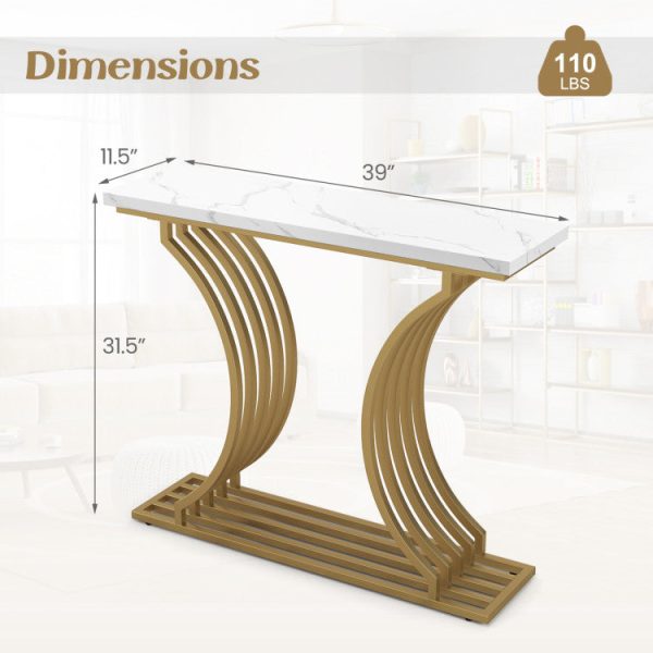 39-Inch Gold Entryway Table Modern Console Table with Faux Marble Tabletop Cheap