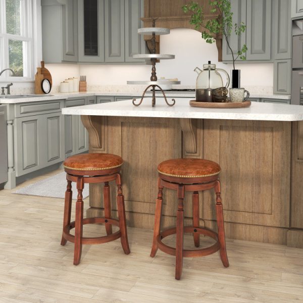 24 29 Inch Swivel Bar Stool Set of 2 with Upholstered Seat and Rubber Wood Frame Online