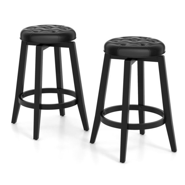 360° Swivel Upholstered Rubberwood Frame Bar Stool Set of 2 with Footrest Hot on Sale