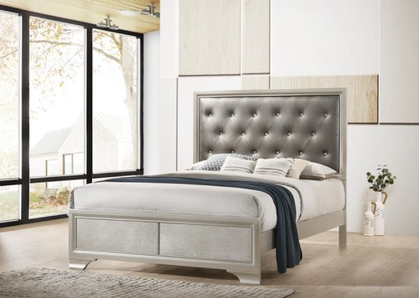 Salford Panel Bed Metallic Sterling and Charcoal Grey For Cheap