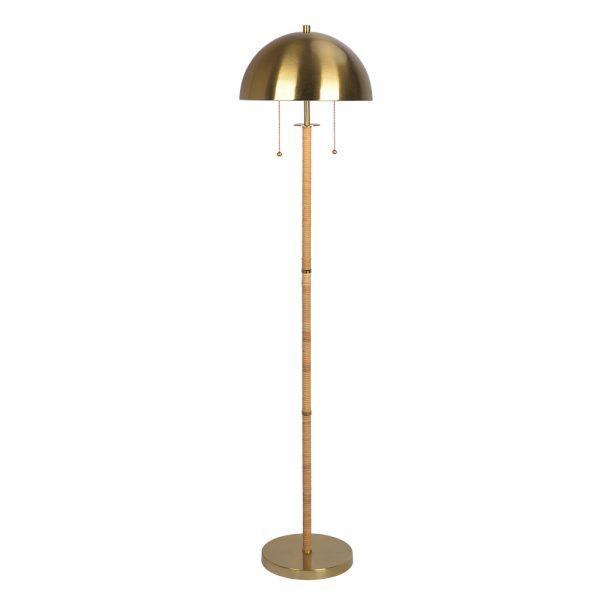 Allure 2-Light Floor Lamp, Gold Brass, Natural Rattan Tube , Double On Off Pull Chain Cheap