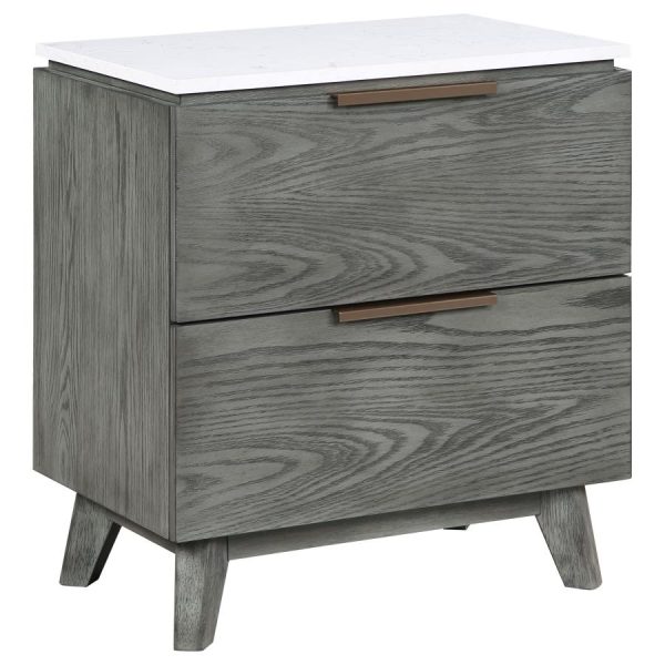 Nathan 2-drawer Nightstand with USB Port White Marble and Grey Online now