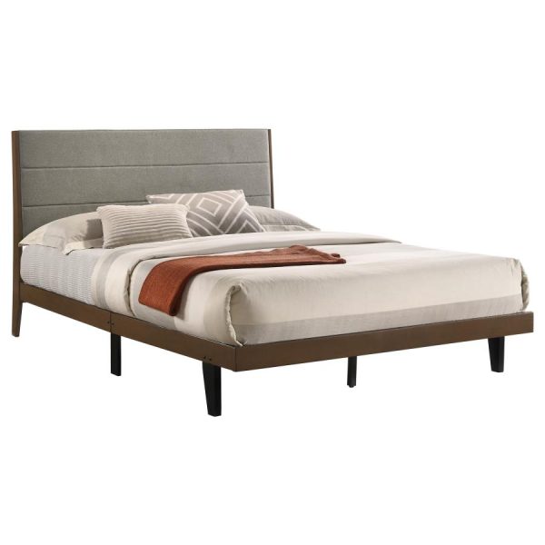 Mays Upholstered Platform Bed Walnut Brown and Grey Discount